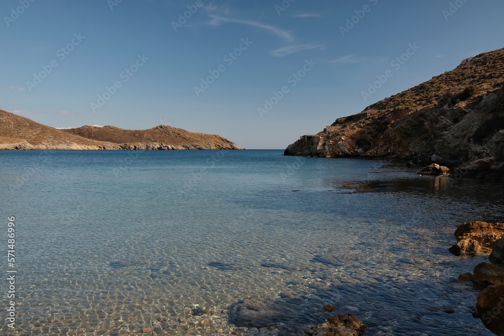 View of the beautiful turquoise beach of Tzamaria in Ios Greece