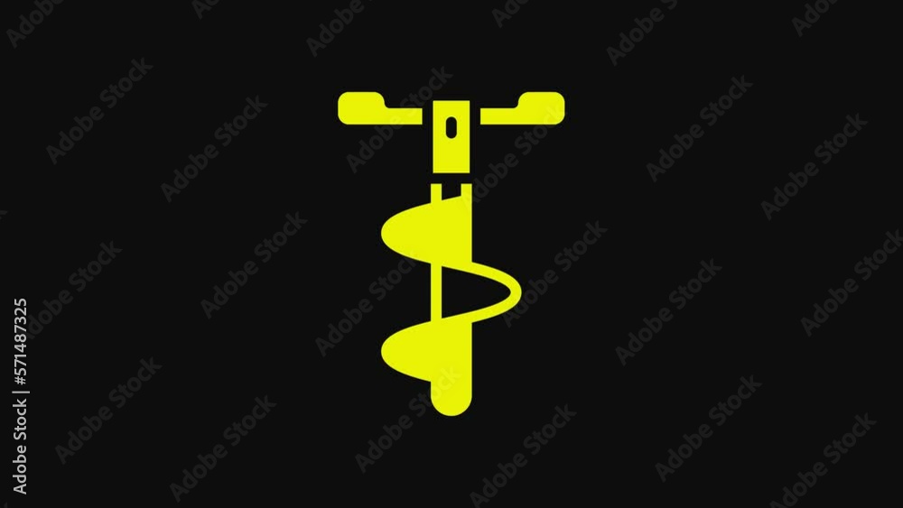 Yellow Hand ice drill for winter fishing icon isolated on black background. 4K Video motion graphic animation Yellow Hand ice drill for winter fishing icon isolated on black background. 4K Video motion graphic animation