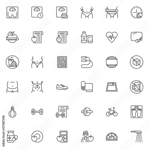 Weight loss line icons set