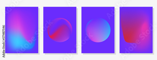 Vector set of gradient posters. Circle shape with gradient overflows. Blue background. Suitable for card, banner design, cover, screensaver, party invitation.
