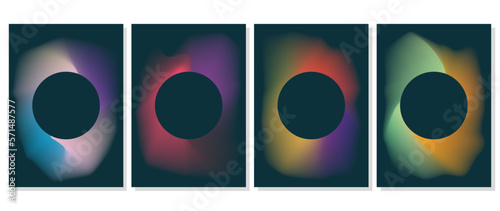 Vector poster set. Circle shape with colorful gradient. Abstract geometric background with dark blue background. Suitable for card, banner design, cover, screensaver, party invitation.