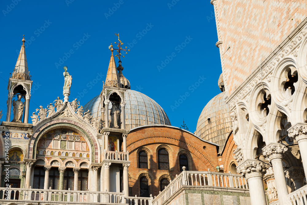 The Patriarchal Cathedral Basilica of Saint Mark in a Sunny Day in Venice, Veneto in Italy.
