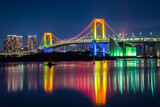 レインボーブリッジのスペシャルライトアップと東京の夜景