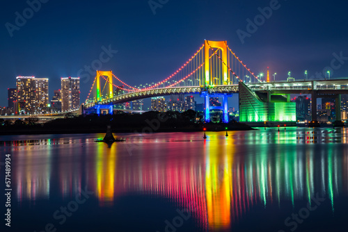 レインボーブリッジのスペシャルライトアップと東京の夜景