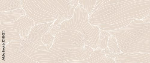 Wallpaper Mural Tropical leaf line art background vector. Abstract botanical floral petal line art pattern design in minimalist linear contour style. Design for fabric, print, cover, banner, decoration, wallpaper. Torontodigital.ca