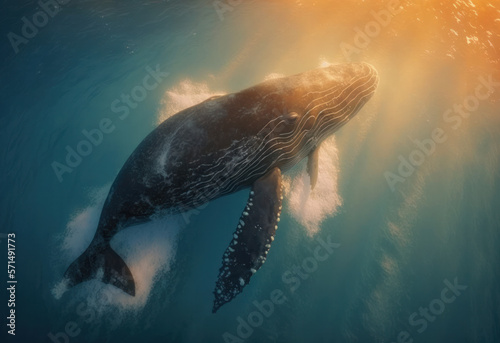 giant whale in the water created with Generative AI technology