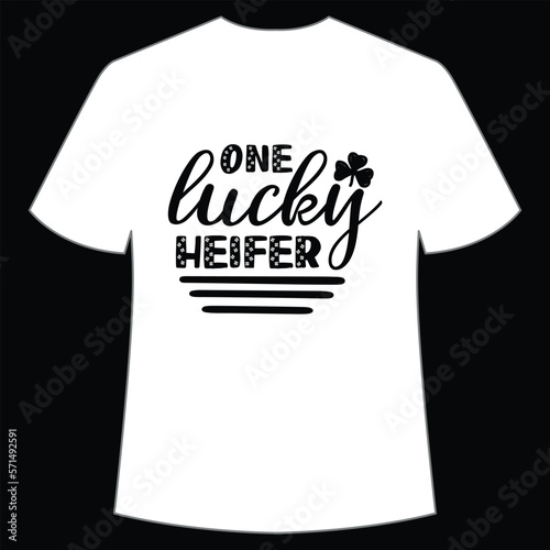 One lucky heifer Happy St. Patrick's day shirt print template, St. Patrick's design, typography design for Irish day, women day, lucky clover, Irish gift
