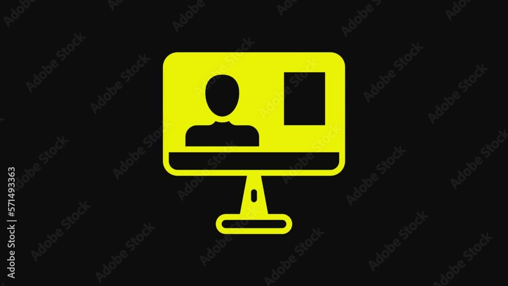 Yellow Online class icon isolated on black background. Online education concept. 4K Video motion graphic animation Yellow Online class icon isolated on black background. Online education concept. 4K Video motion graphic animation