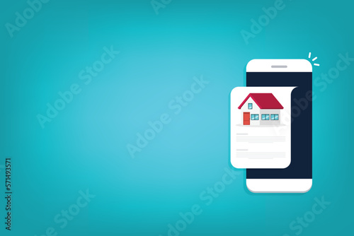 Home, house info notification on mobile phone. Digital app on smartphone device, rent or sell application or smart house notice.	