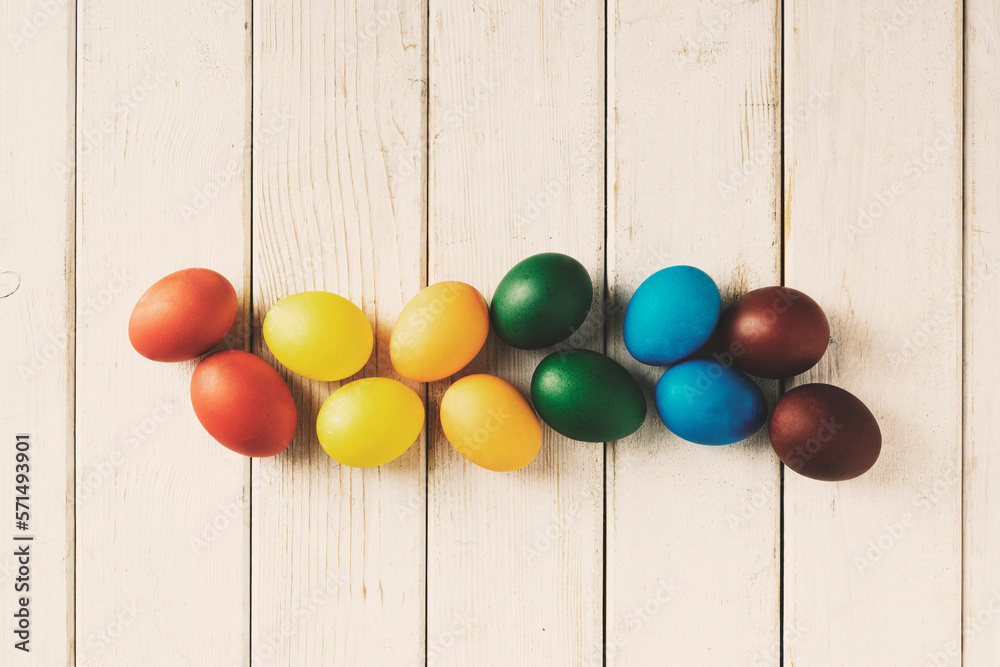 Obraz premium Rainbow color easter eggs