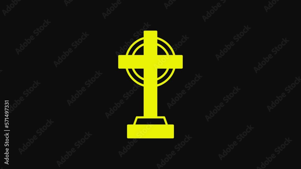 Yellow Tombstone with cross icon isolated on black background. Grave icon. Happy Halloween party. 4K Video motion graphic animation Yellow Tombstone with cross icon isolated on black background. Grave icon. Happy Halloween party. 4K Video motion graphic animation