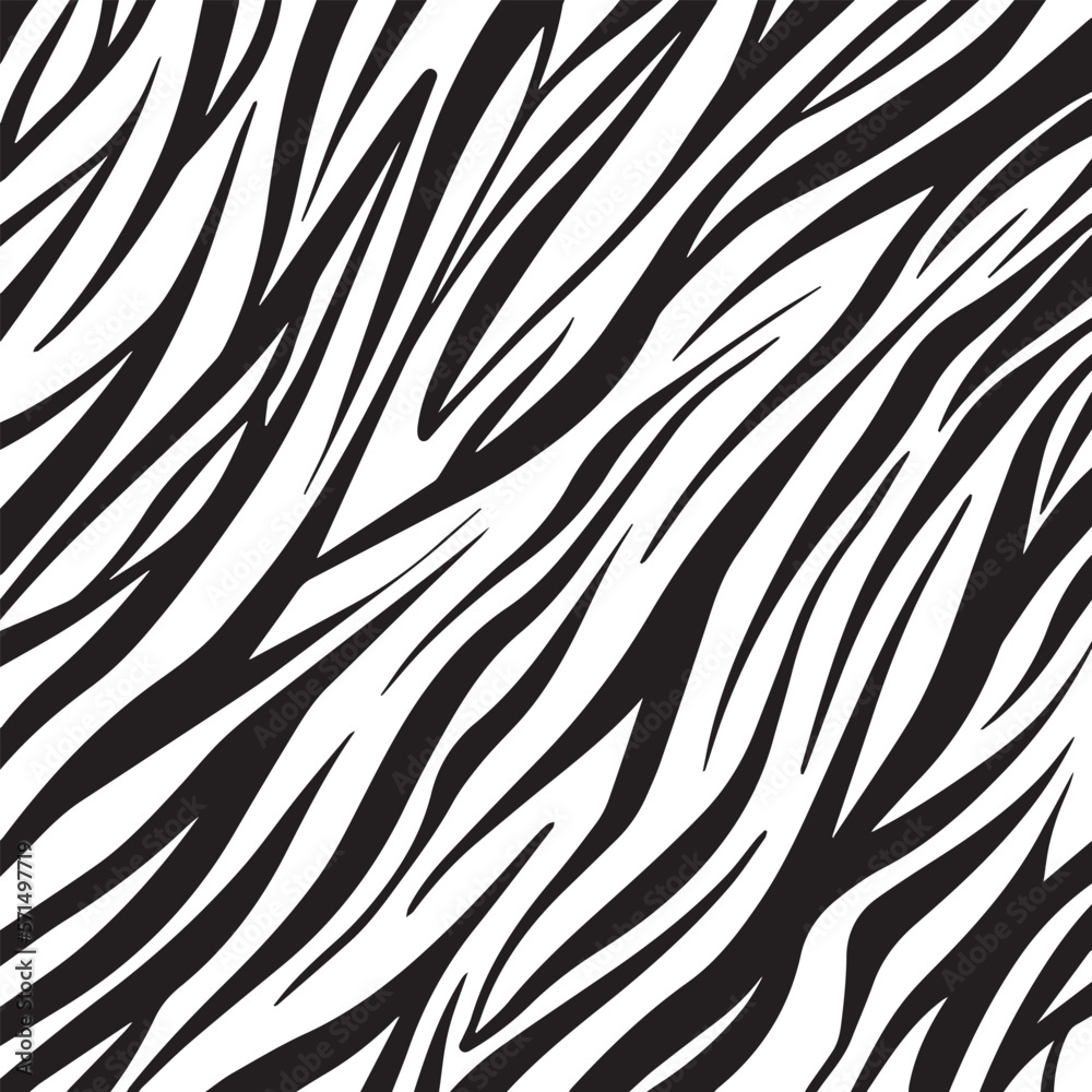 Black zebra pattern with simple and bold flat line decoration isolated on square white wallpaper template for social media template, paper and textile scarf print, wrapping paper, poster. - obrazy, fototapety, plakaty 