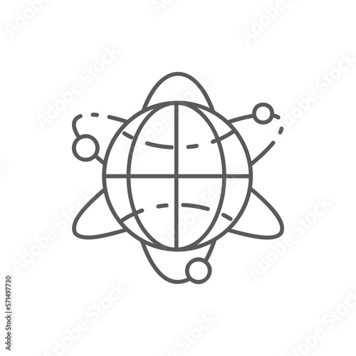 Globe earth with orbit, internet, atom lineal icon. Global technology, internet, social network symbol design.