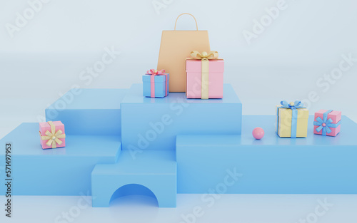 购物与商品展示台3D渲染