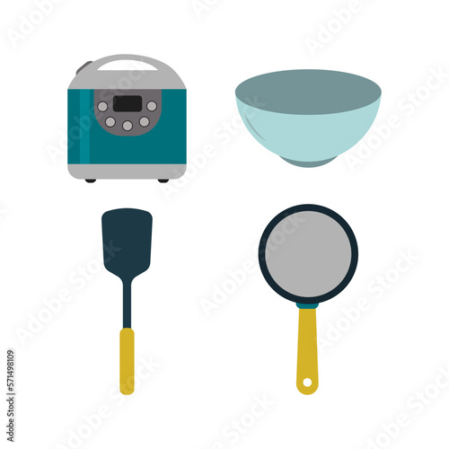 Kitchen equipment icon vector collection. Style data.