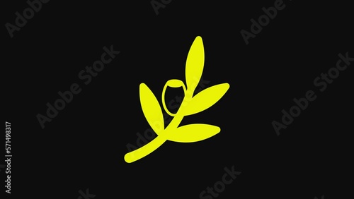 Yellow Olives branch icon isolated on black background. 4K Video motion graphic animation
