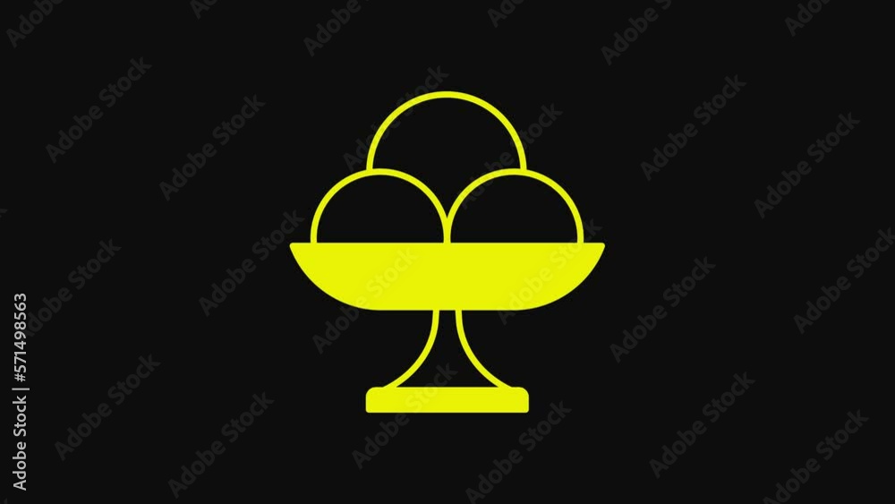 Yellow Ice cream in the bowl icon isolated on black background. Sweet symbol. 4K Video motion graphic animation Yellow Ice cream in the bowl icon isolated on black background. Sweet symbol. 4K Video motion graphic animation