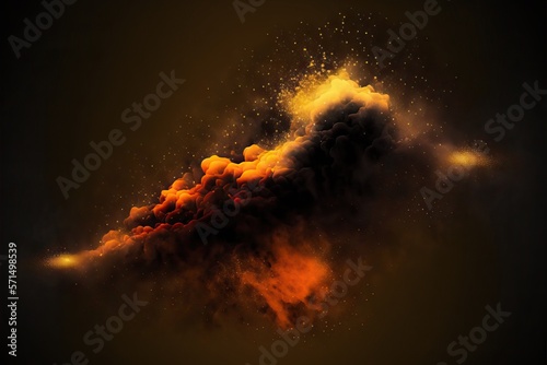 Particles surrounding a dark smoke cloud. Generative ai composite.