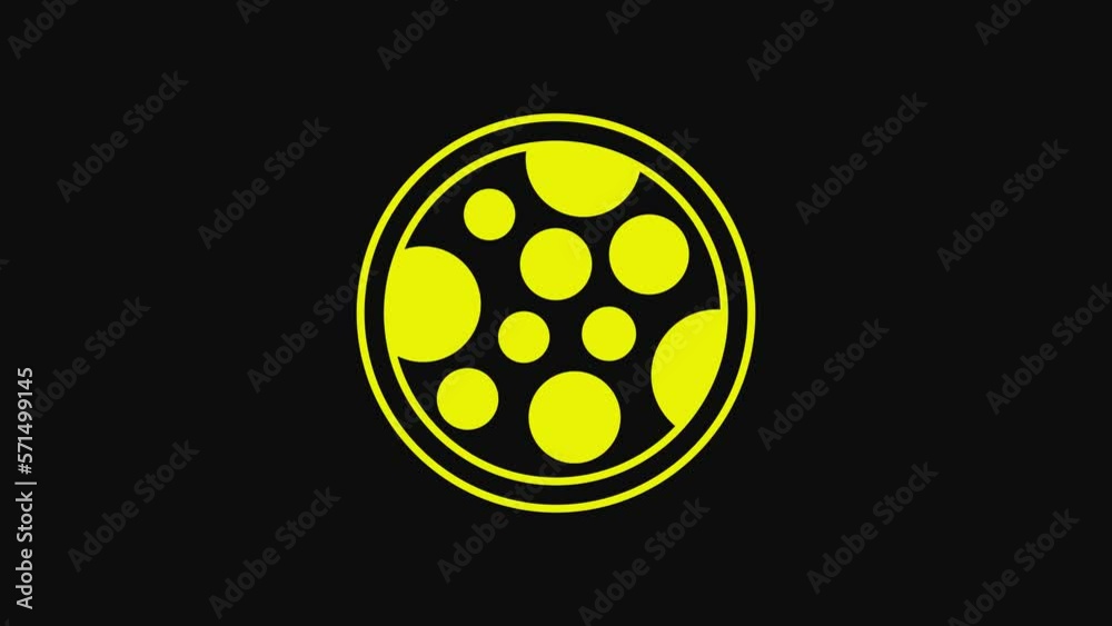 Yellow Pizza icon isolated on black background. Fast food menu. 4K Video motion graphic animation