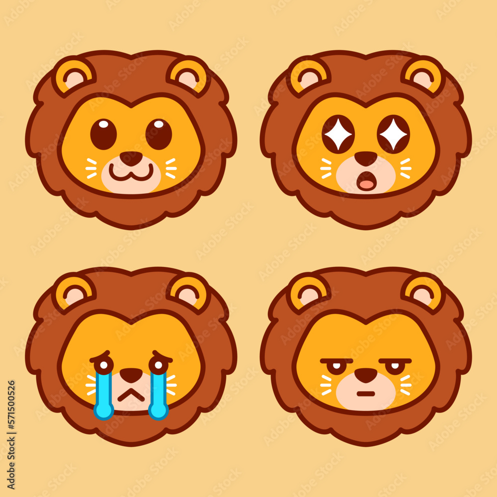 Set of Cute Lion Stickers