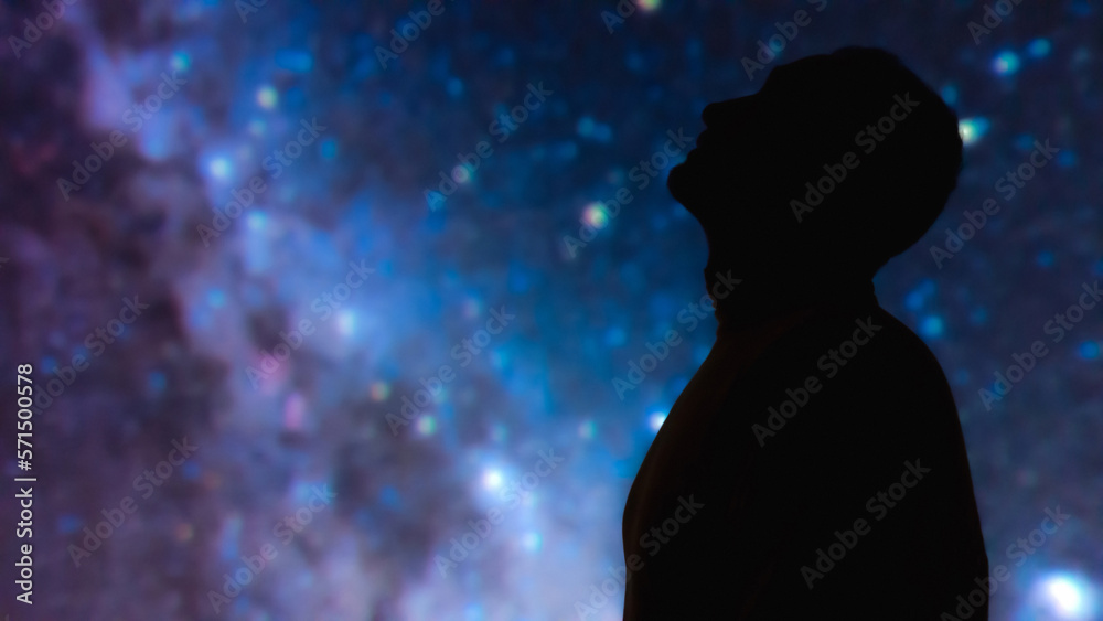 Silhouette of a man with Milky Way starry skies. Silhouette of a man with Milky Way starry skies.