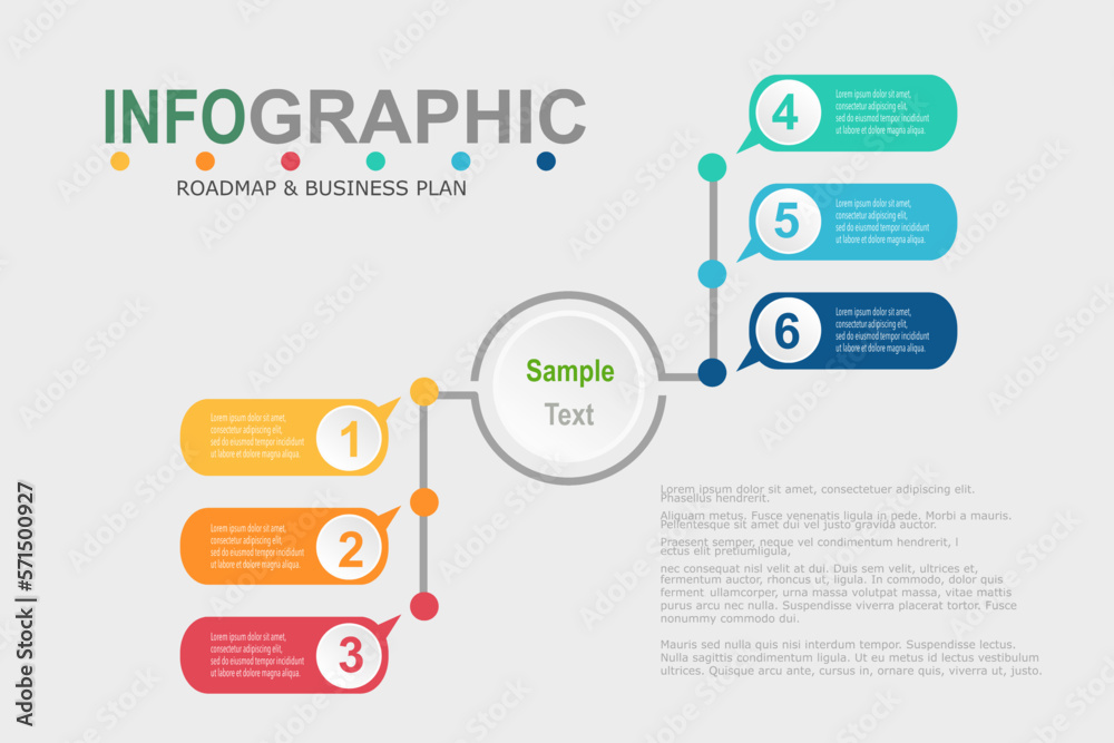 Infographic template for business plan ,strategy, roadmap. 6 Steps Modern Timeline diagram with graphs and business icon, presentation vector infographics