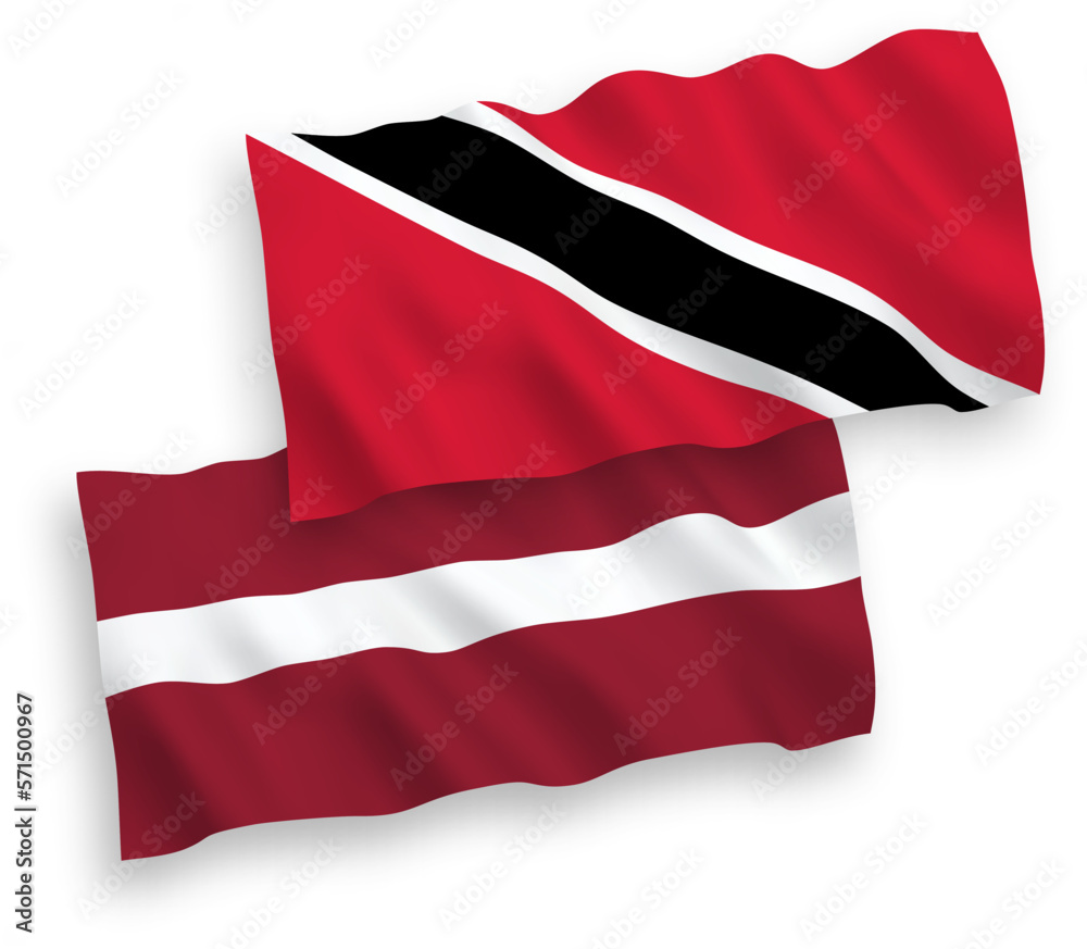 Naklejka premium Flags of Latvia and Republic of Trinidad and Tobago on a white background