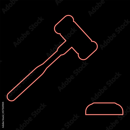 Neon gavel Hammer judge and anvil auctioneer concept red color vector illustration image flat style