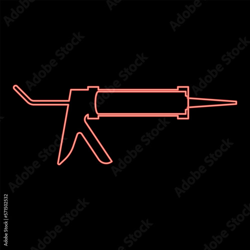 Neon silicone gun Caulking glue seal red color vector illustration image flat style