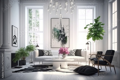 A modern, elegant and bright living room generative ai © 3D Station