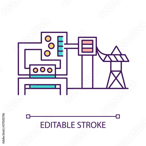 Binary-cycle power station RGB color icon. Heat that drives generator. Geothermal energy station. Electricity generation. Isolated vector illustration. Simple filled line drawing. Editable stroke