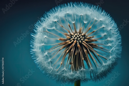 close up of dandelion on the blue background generative ai