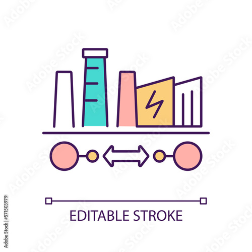 Plant size RGB color icon. Compact factory. Power station space. Electricity generation. Industry expansion. Isolated vector illustration. Simple filled line drawing. Editable stroke