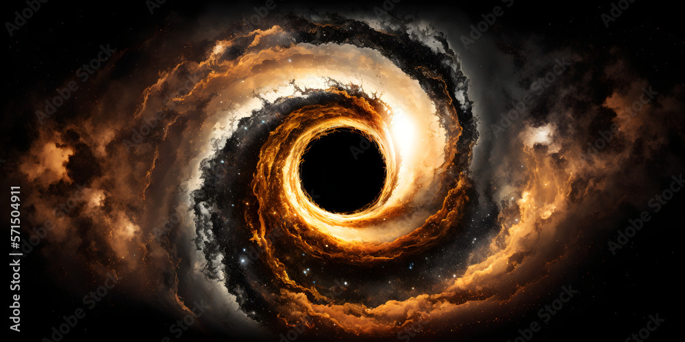 Stunning Illustration of Black Hole Surrounded by Swirling Gas and Dust Clouds