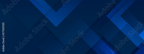 Blue modern abstract wide banner with geometric shapes. Dark blue and white abstract background. Vector illustration