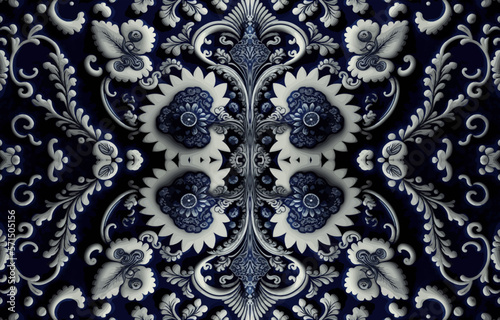 Porcelain flower fabric pattern. Abstract traditional folk antique porcelain floral graphic line. Texture textile vector illustration ornate elegant luxury style. Print design for background, utensils
