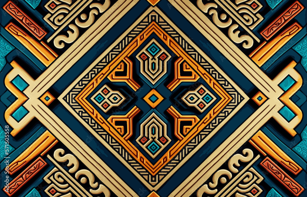 Egyptian fabric pattern. Abstract indigenous line art for ancient Egypt. Egyptian textile vector illustration ornate elegant luxury style. Art print design for clothing, carpet, wallpaper, backdrop.
