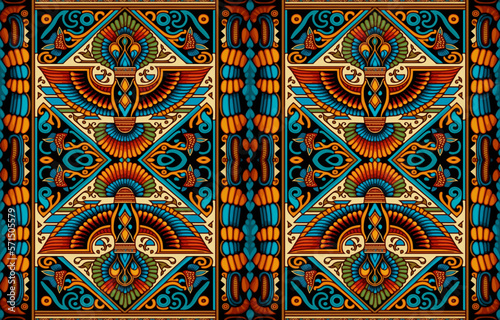 Egyptian fabric pattern. Abstract indigenous line art for ancient Egypt. Egyptian textile vector illustration ornate elegant luxury style. Art print design for clothing, carpet, wallpaper, backdrop.