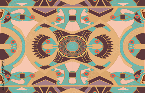 Egyptian fabric pattern vintage pastel colors. Abstract indigenous line art for ancient Egypt. Egyptian textile vector illustration old antique vintage retro style. Design for clothing, backdrop, etc.
