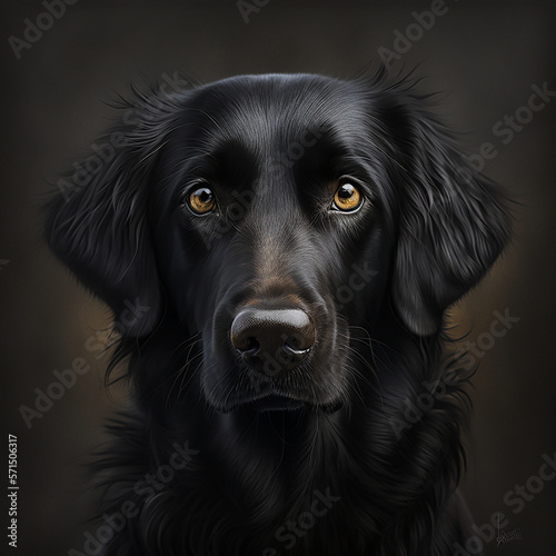Portrait of a black labrador dog. Animal portrait of a pet dog on a black background. © Anwar