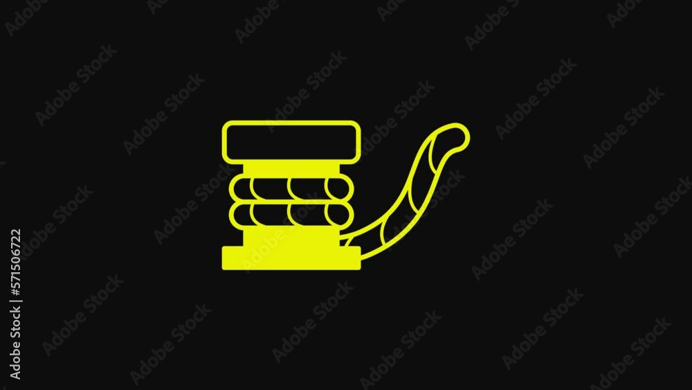 Yellow Marine bollard with rope tied on pier icon isolated on black background. 4K Video motion graphic animation Yellow Marine bollard with rope tied on pier icon isolated on black background. 4K Video motion graphic animation
