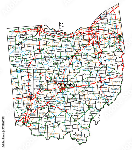 Ohio road and highway map. Vector illustration.