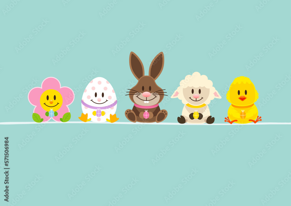 Fototapeta premium Osterhase & Freunde Mit Küken Karte Türkis