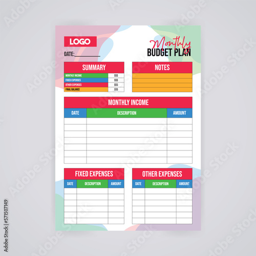 Modern vector Monthly budget planner template.planner and to do list. Monthly, weekly, daily planner template. Vector illustration.