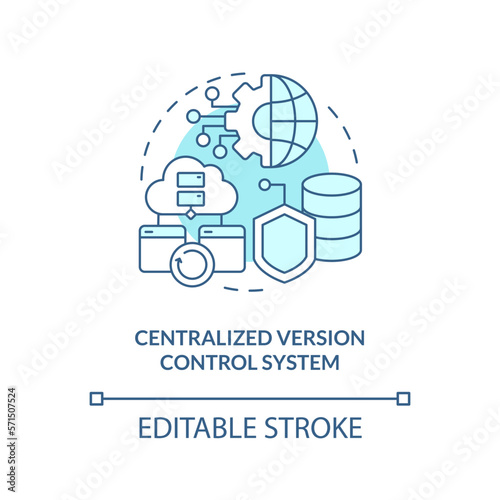 Centralized version control system turquoise concept icon. Computing technology abstract idea thin line illustration. Isolated outline drawing. Editable stroke. Arial, Myriad Pro-Bold fonts used