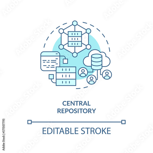 Central repository turquoise concept icon. Data storage. Version control advantage abstract idea thin line illustration. Isolated outline drawing. Editable stroke. Arial, Myriad Pro-Bold fonts used