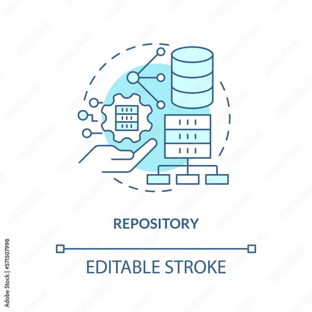 Repository turquoise concept icon. Database of code changes. Source control strategy abstract idea thin line illustration. Isolated outline drawing. Editable stroke. Arial, Myriad Pro-Bold fonts used