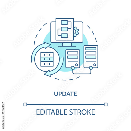 Update turquoise concept icon. Receive committed version. Source control strategy abstract idea thin line illustration. Isolated outline drawing. Editable stroke. Arial, Myriad Pro-Bold fonts used