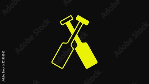Yellow Crossed oars or paddles boat icon isolated on black background. 4K Video motion graphic animation
