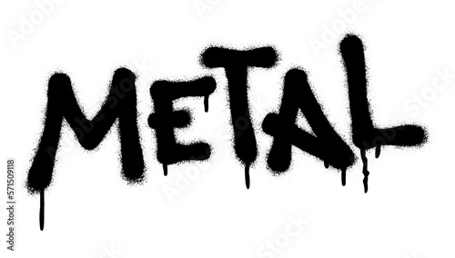 Spray graffiti word METAL over white. Musical genre concept.